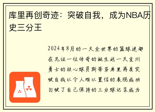 库里再创奇迹：突破自我，成为NBA历史三分王